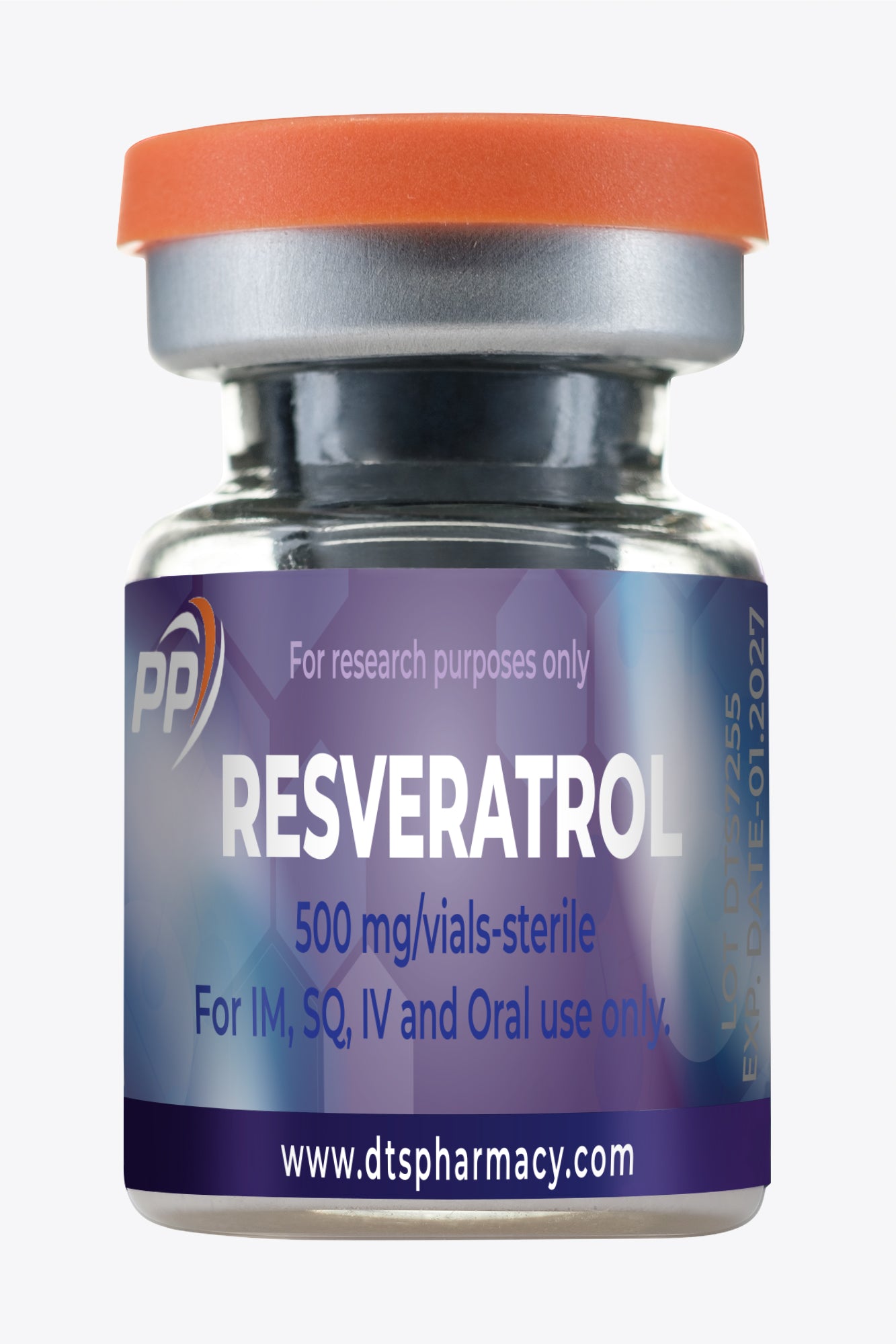 A white vial labeled "Resveratrol"